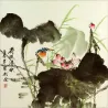 Asian Bird and Lotus Breeze Painting