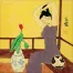 Asian Woman with Cat Modern Art Painting
