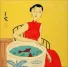 Asian Woman with Fish Bowl Modern Art Painting
