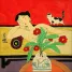 Nude Asian Woman on Bed with Cat<br>Modern Asian Art Painting