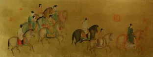Tang Dynasty Horseback Ride Large Antique-Style Print