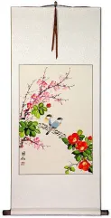 Birds Plum Blossom and Flower Wall Scroll