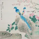 Beautiful Blue Birds and Peony Flowers Painting