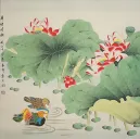 Mandarin Ducks and Lotus Flower Painting