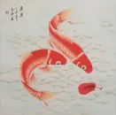 Two Orange Koi Fish Large Painting