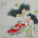 Large Koi Fish and Lotus Flower  Painting