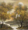 Cranes in the Autumn Landscape Painting