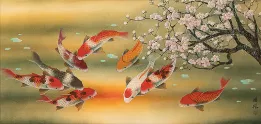 Koi Fish & Plum Blossom<br>Large Asian Painting