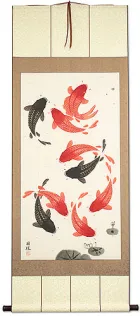 Nine Longevity Koi Fish Wall Scroll