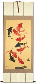 Nine Koi Fish - Large Wall Scroll