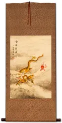 Golden Dragon Plays with a Pearl of Lightning - Wall Scroll