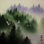 Homeward Bound Cranes<br>Asian Art Portrait