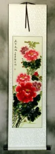 Red and Pink Peony Flower - Chinese Scroll