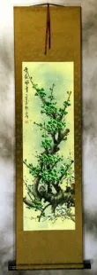 Chinese Green Plum Blossoms Wall Scroll