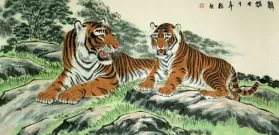 Chinese Tigers Take a Rest<br>Large Painting