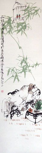 Enjoying Good Poetry - Wall Scroll close up view