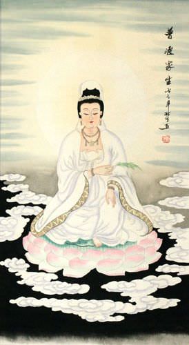 Guanyin Buddha Wall Scroll close up view