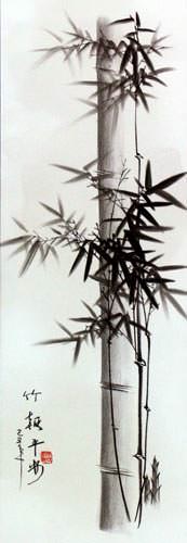 Charcoal Bamboo Wall Scroll close up view