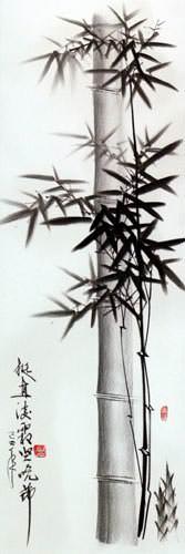 Charcoal Bamboo Wall Scroll close up view
