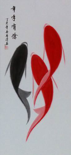 Abstract Koi Fish Wall Scroll close up view