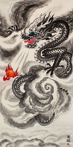 Really Big Dragon Wall Scroll close up view