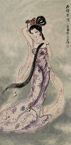 Chinese Woman Art Scroll close up view