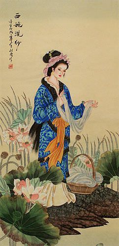 Xi Shi - Most Beautiful Woman in Chinese History - Wall Scroll close up view