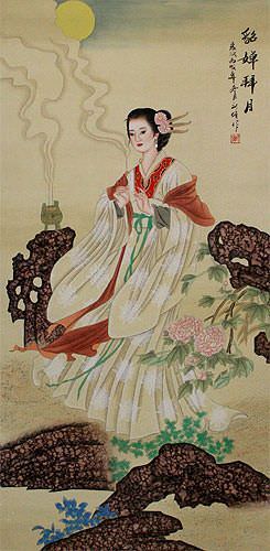 Blemished Beautiful Asian Woman Wall Scroll close up view