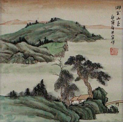 Scenic Lakes and Mountain - Landscape Wall Scroll close up view