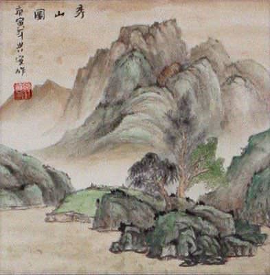 Simple Chinese Landscape Wall Scroll close up view