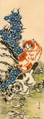 Cats / Kittens - Chinese Scroll close up view