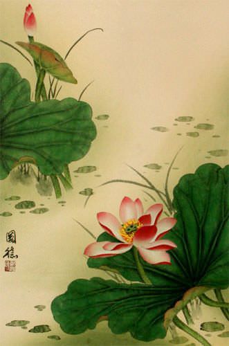 Lotus Flower Wall Scroll close up view