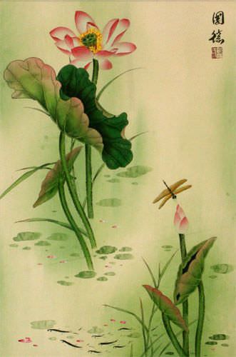 Lotus Flowers Wall Scroll close up view