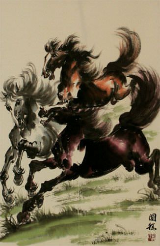 Galloping Horses Wall Scroll close up view