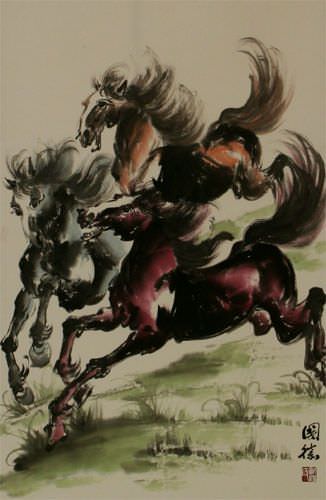 Horses Galloping Wall Scroll close up view