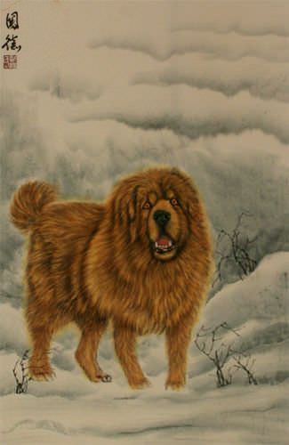 Furry Asian Dog Wall Scroll close up view