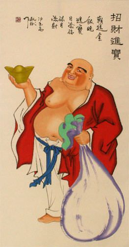 Happy Buddha Wall Scroll close up view