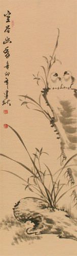 Fragrance of the Valley - Chinese Birds Wall Scroll close up view