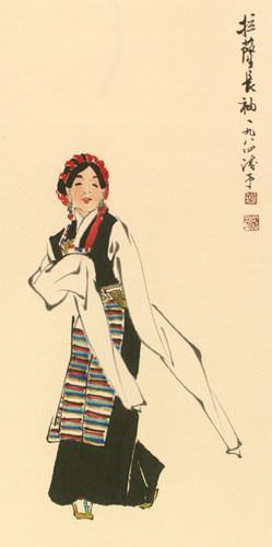 Dancing Minority Girl of Southern China Wall Scroll close up view