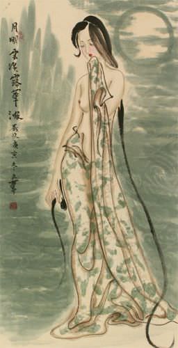 Beautiful Woman of China Wall Scroll close up view