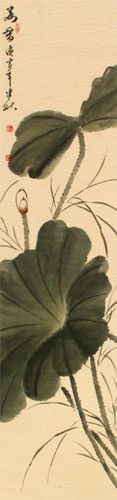 Fragrance of Lotus - Chinese Bird and Flower Wall Scroll close up view