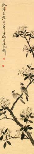 Purity of Jade and Ice - Bird and Flower Wall Scroll close up view