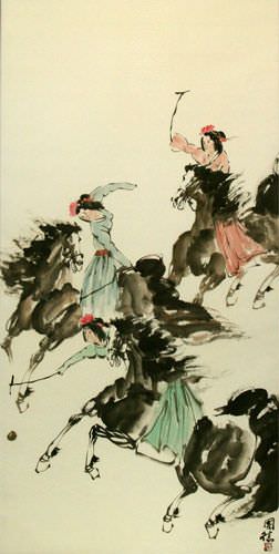 Polo Horse Wall Scroll close up view