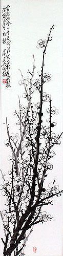 Traditional Chinese Plum Blossom Wall Scroll close up view