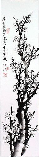 Blooming Plum Blossom - Fragrant Breeze - Wall Scroll close up view