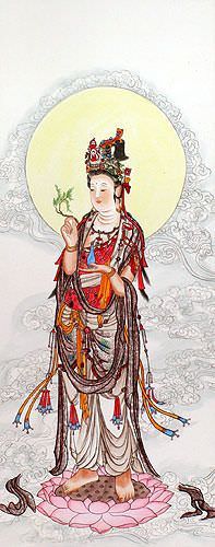 Guanyin Buddha Wall Scroll close up view