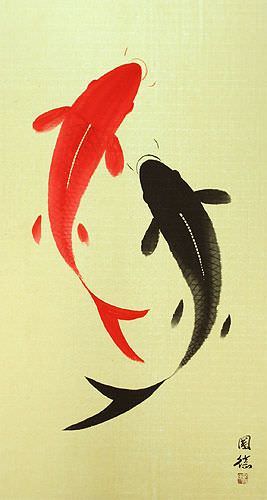 Yin Yang Fish - Jumbo-Size Wall Scroll close up view