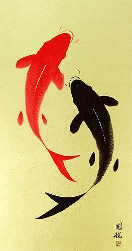 Yin Yang Fish - Huge-Size Wall Scroll close up view