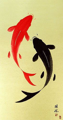 Yin Yang Fish - Huge-Size Wall Scroll close up view