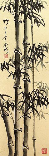 Tall Chinese Ink Bamboo Wall Scroll close up view